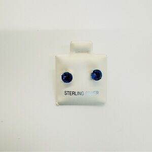 Brand New 5mm Cobalt Blue Round CZ 925 Sterling Silver Earrings